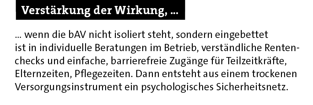 Verst rkung der Wirkung, …,… wenn die bAV nicht isoliert steht, sondern eingebettet ist in individuelle Beratungen im...